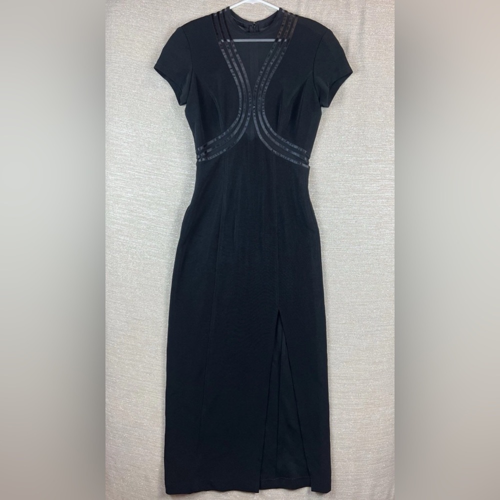 Vtg Susan Roselli for Vijack Short Sleeve Fitted Front Slit Maxi Dress Size 10